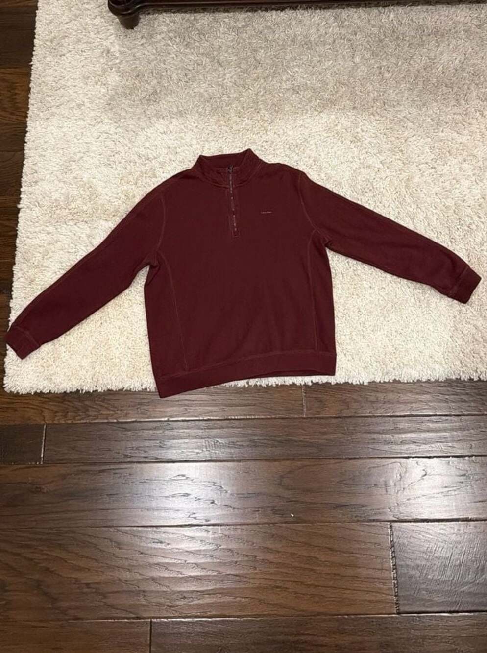 Calvin Klein Men's Classic Fit Quarter-Zip Fleece Pullover Burgundy Size Large